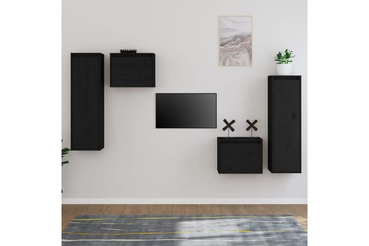 Tv-bänk 4 st svart massiv furu - Svart - Möbler - TV- & Mediamöbler - TV bänk & mediabänk
