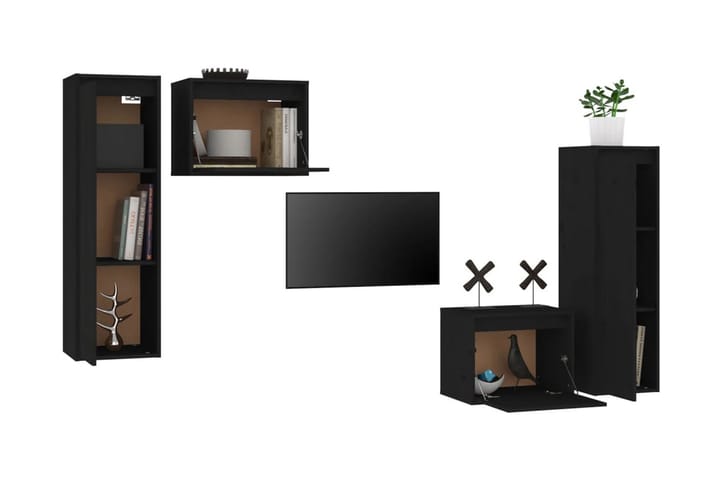 Tv-bänk 4 st svart massiv furu - Svart - Möbler - TV- & Mediamöbler - TV bänk & mediabänk