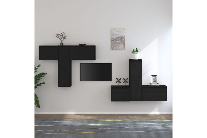 Tv-bänk 6 st svart massiv furu - Svart - Möbler - TV- & Mediamöbler - TV bänk & mediabänk