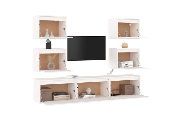 Tv-bänk 7 st vit massiv furu - Vit - Möbler - TV- & Mediamöbler - TV-bänk & mediabänk
