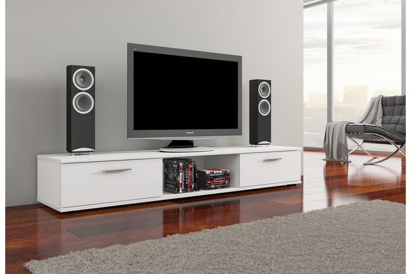 Tv-bänk Aloros 176 cm med 2 Lådor + Hylla - Vit Högglans - Möbler - TV- & Mediamöbler - TV bänk & mediabänk
