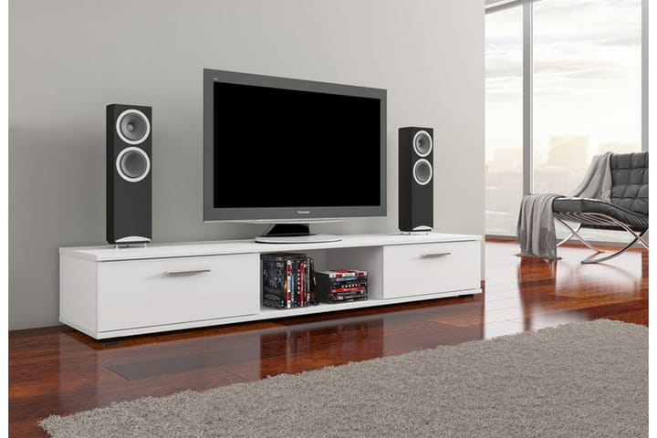 Tv-bänk Aloros 176 cm med 2 Lådor + Hylla - Vit Högglans - Möbler - TV- & Mediamöbler - TV-bänk & mediabänk