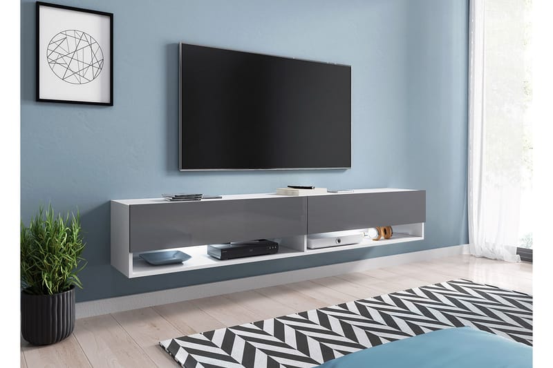 TV-bänk Bulvine 180 cm LED-belysning - Grå/Vit/RGB LED - Möbler - TV- & Mediamöbler - TV bänk & mediabänk