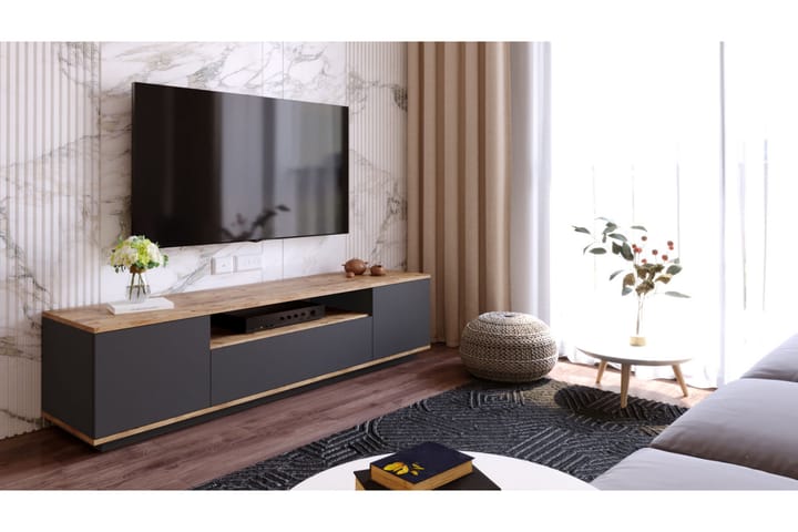 Tv-bänk Calrin 180 cm med Hylla - Antracit/Natur - Möbler - TV- & Mediamöbler - TV bänk & mediabänk