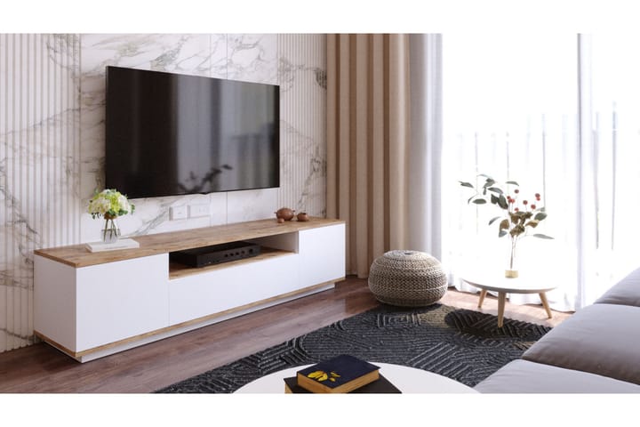 Tv-bänk Calrin 180 cm med Hylla - Vit/Natur - Möbler - TV- & Mediamöbler - TV-bänk & mediabänk