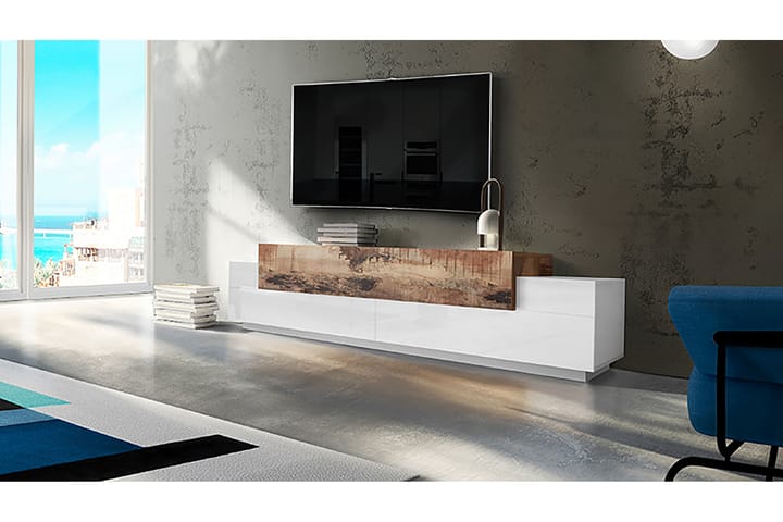 Tv-bänk Cordera 240 cm - Vit/Natur/Lönnfärg - Möbler - TV- & Mediamöbler - TV bänk & mediabänk