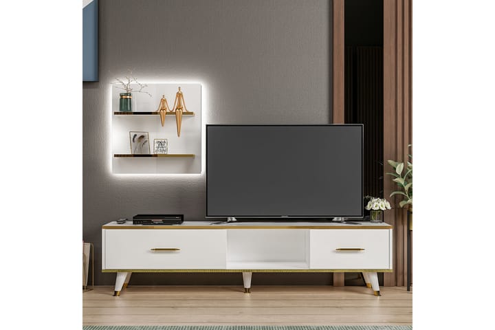 Tv-bänk Demeden 180 cm - Vit/Natur - Möbler - TV- & Mediamöbler - TV-möbelset