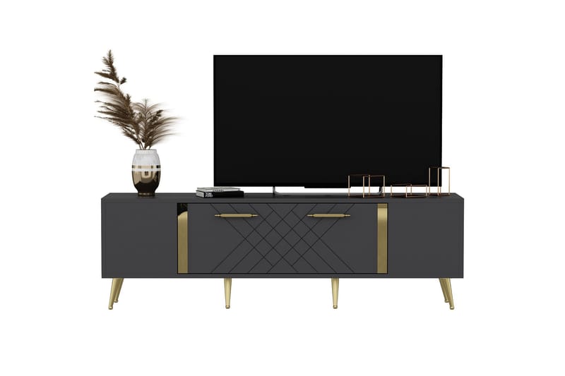 Tv-bänk Detas 150x35 cm Svart/Guld - Hanah Home - Möbler - TV- & Mediamöbler - TV bänk & mediabänk