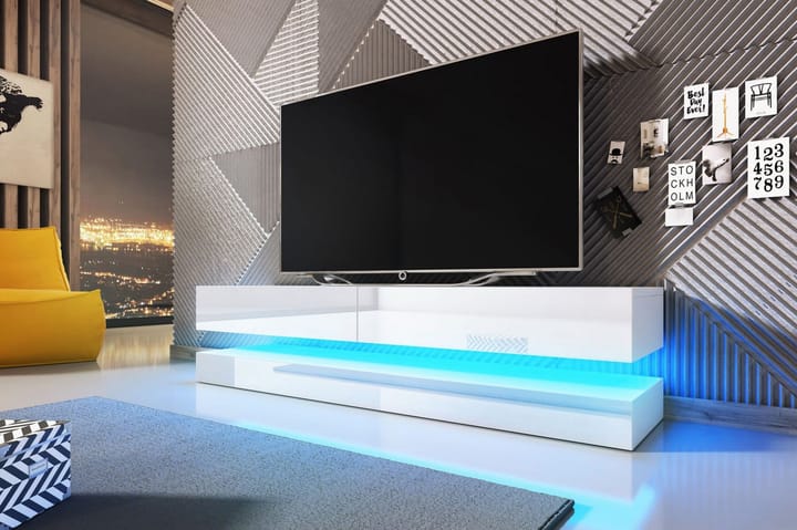 TV-bänk Dublin 140 cm med LED-belysning - Vit - Möbler - TV- & Mediamöbler - TV bänk & mediabänk