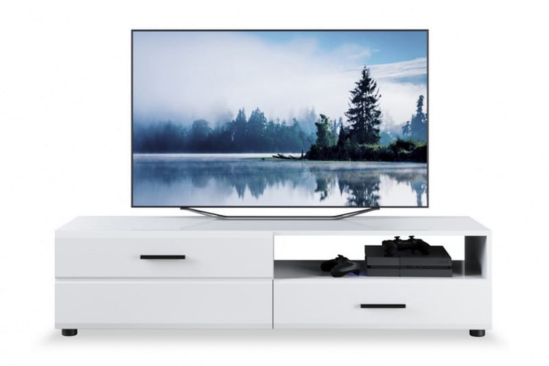 Tv-bänk Hoonah 140x45,6x35 cm - Vit/Vit Högglans - Möbler - TV- & Mediamöbler - TV bänk & mediabänk