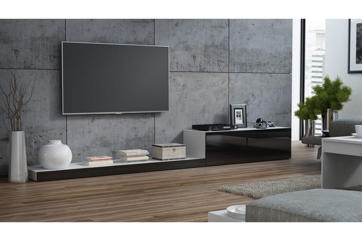 Tv-bänk Limeil 300x42x35 cm - Vit/Svart Högglans - Möbler - TV- & Mediamöbler - TV-bänk & mediabänk