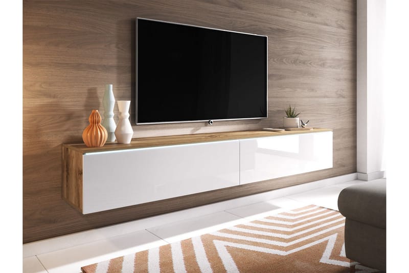 TV-bänk Lourmais 180 cm LED-belysning - Trä/Natur|Vit|Vit LED - Möbler - TV- & Mediamöbler - TV bänk & mediabänk