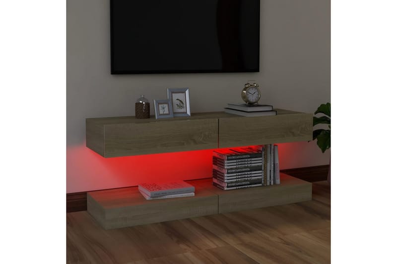 TV-bänk med LED-belysning 2 st sonoma-ek 60x35 cm - Brun - Möbler - TV- & Mediamöbler - TV bänk & mediabänk