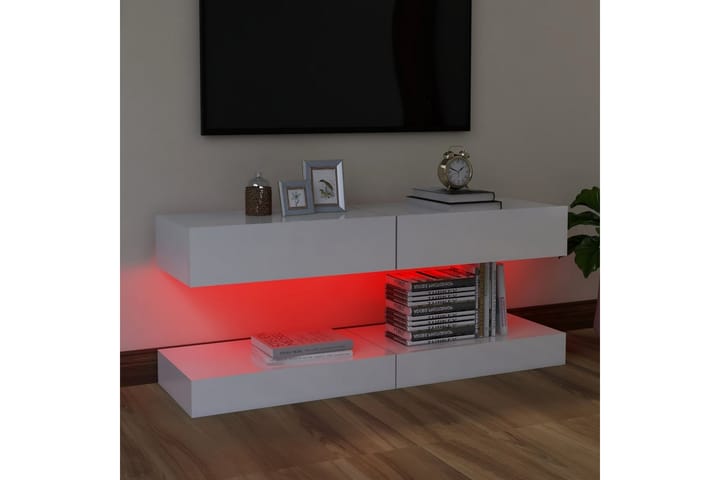 TV-bänk med LED-belysning 2 st vit högglans 60x35 cm - Vit - Möbler - TV- & Mediamöbler - TV-bänk & mediabänk