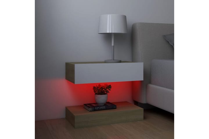 TV-bänk med LED-belysning 2 st vit och sonoma-ek 60x35 cm - Vit - Möbler - TV- & Mediamöbler - TV-bänk & mediabänk