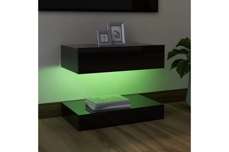 TV-bänk med LED-belysning svart högglans 60x35 cm - Svart - Möbler - TV- & Mediamöbler - TV bänk & mediabänk