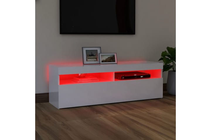 TV-bänk med LED-belysning vit högglans 120x35x40 cm - Vit - Möbler - TV- & Mediamöbler - TV-bänk & mediabänk