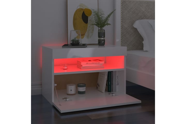 TV-bänk med LED-belysning vit högglans 60x35x40 cm - Vit - Möbler - TV- & Mediamöbler - TV bänk & mediabänk