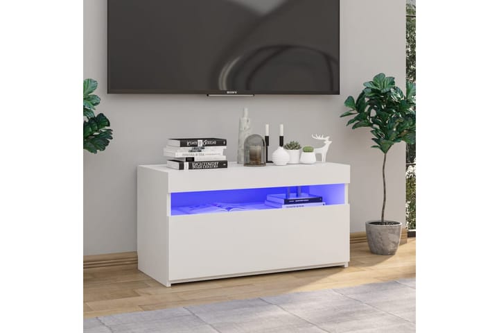 Tv-bänk med LED-belysning vit högglans 75x35x40 cm - Vit - Möbler - TV- & Mediamöbler - TV-bänk & mediabänk