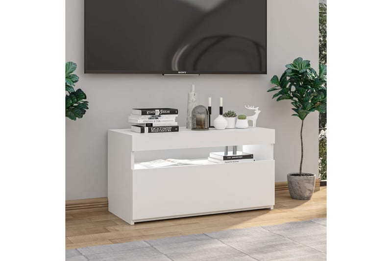 Tv-bänk med LED-belysning vit högglans 75x35x40 cm - Vit - Möbler - TV- & Mediamöbler - TV-bänk & mediabänk