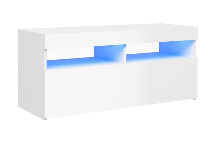 TV-bänk med LED-belysning vit högglans 90x35x40 cm - Vit - Möbler - TV- & Mediamöbler - TV bänk & mediabänk