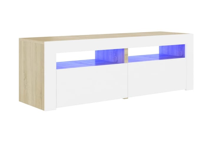 TV-bänk med LED-belysning vit och sonoma-ek 120x35x40 cm - Vit - Möbler - TV- & Mediamöbler - TV-bänk & mediabänk