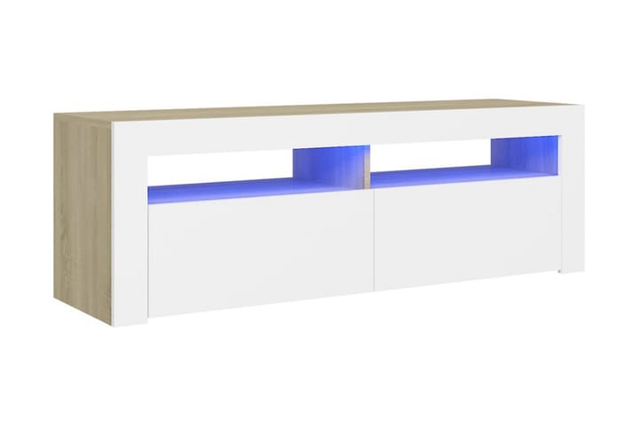 TV-bänk med LED-belysning vit och sonoma-ek 120x35x40 cm - Vit - Möbler - TV- & Mediamöbler - TV bänk & mediabänk