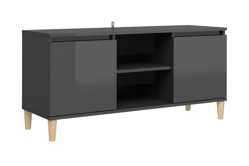 TV-bänk med massiva ben grå högglans 103,5x35x50 cm - Grå - Möbler - TV- & Mediamöbler - TV bänk & mediabänk