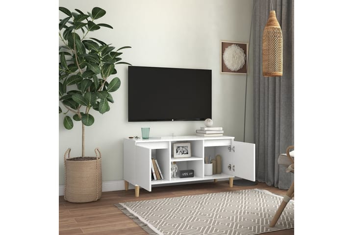 TV-bänk med massiva ben vit 103,5x35x50 cm - Vit - Möbler - TV- & Mediamöbler - TV-bänk & mediabänk