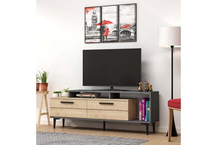 Tv-bänk Nivarlet 150 cm - Blå/Natur/Antracit - Möbler - TV- & Mediamöbler - TV-bänk & mediabänk