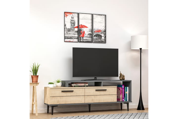 Tv-bänk Nivarlet 150 cm - Blå/Natur/Antracit - Möbler - TV- & Mediamöbler - TV-bänk & mediabänk