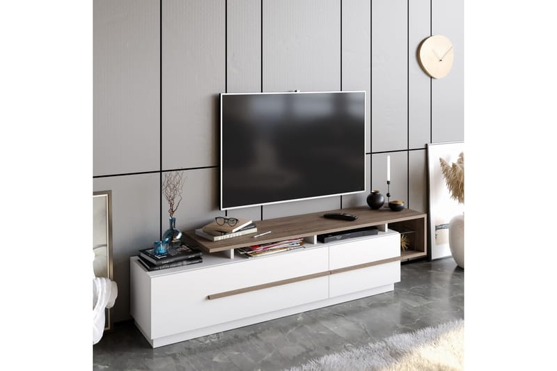 Tv-bänk Pianea 150 cm - Mörkbrun/Vit - Möbler - TV- & Mediamöbler - TV-skåp