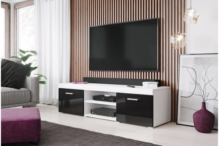 Tv-bänk Salimu 140x45x39 cm - Vit/Svart Högglans - Förvaring - Förvaringsmöbler - Möbelset för vardagsrum