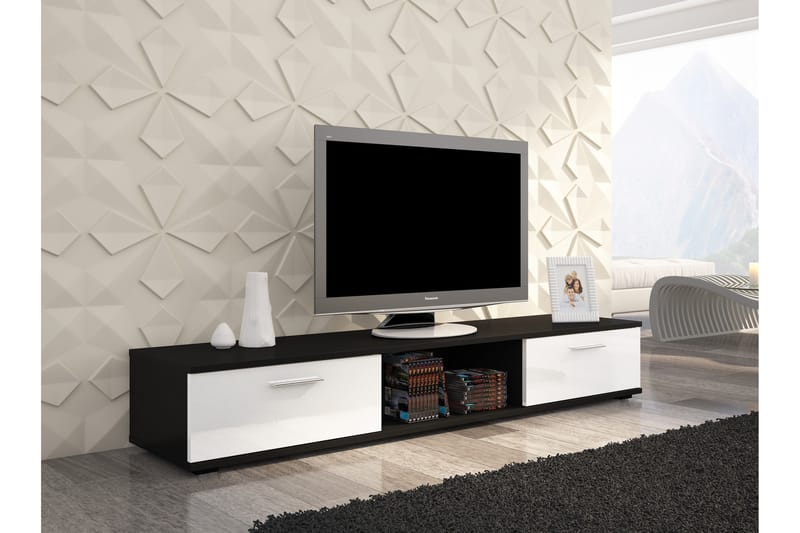 Tv-bänk Sellent 176 cm med 2 Lådor + Hylla - Svart Matt/Vit Högglans - Möbler - TV- & Mediamöbler - TV-bänk & mediabänk