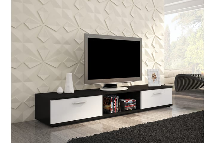Tv-bänk Sellent 176 cm med 2 Lådor + Hylla - Svart Matt/Vit Matt Lack - Möbler - TV- & Mediamöbler - TV bänk & mediabänk