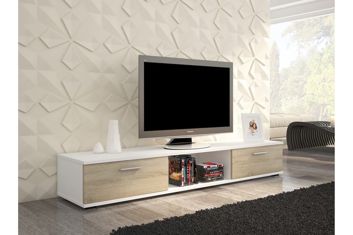 Tv-bänk Sellent 176 cm med 2 Lådor + Hylla - Vit Matt Lack/Sonomaek - Möbler - TV- & Mediamöbler - TV-bänk & mediabänk