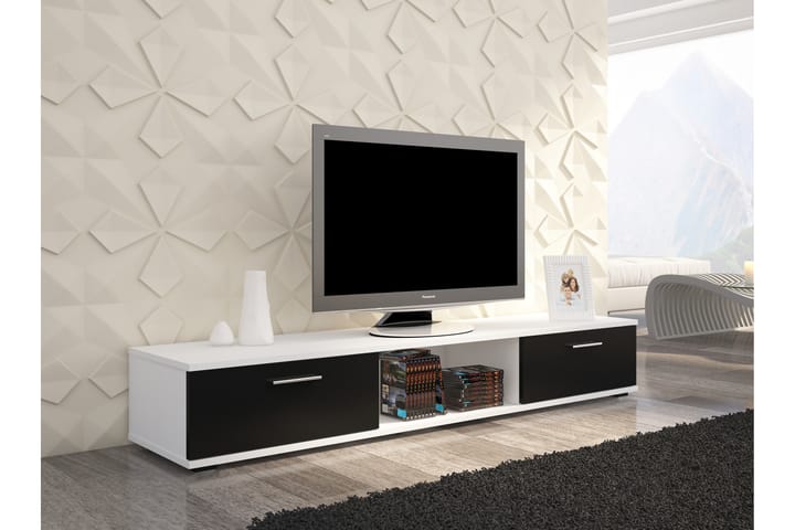 Tv-bänk Sellent 176 cm med 2 Lådor + Hylla - Vit Matt Lack/Svart - Möbler - TV- & Mediamöbler - TV-bänk & mediabänk