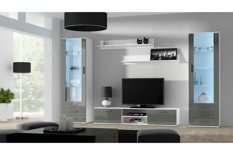 Tv-bänk Sohawa 180x43x37 cm - Vit/Grå Högglans - Förvaring - Förvaringsmöbler - Möbelset för vardagsrum