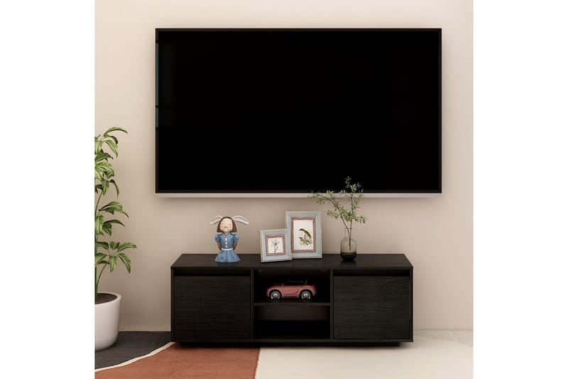TV-bänk svart 110x30x40 cm massiv furu - Svart - Möbler - TV- & Mediamöbler - TV bänk & mediabänk