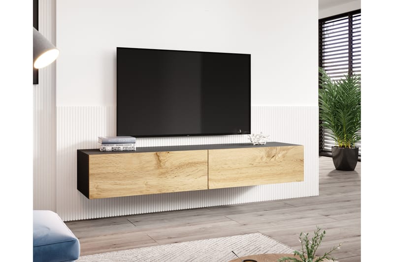 Tv-bänk Vigan 180x40x30 cm - Svart/Ekfärg - Möbler - TV- & Mediamöbler - Mediastativ & väggfäste - Tv-stativ & Tv-väggfäste