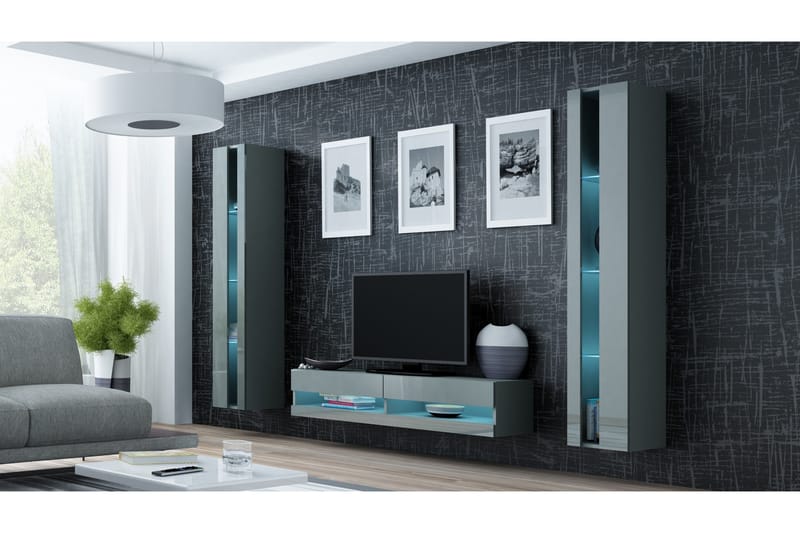 Tv-bänk Vigan New 140x40x30 cm - Grå Högglans - Förvaring - Förvaringsmöbler - Möbelset för vardagsrum