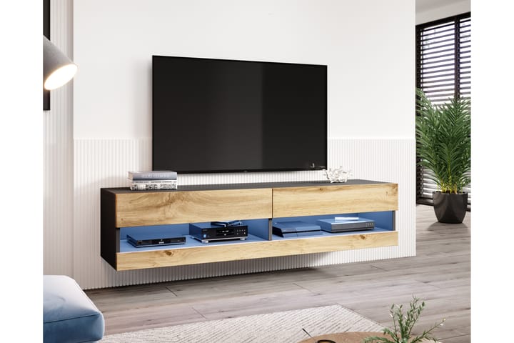 Tv-bänk Vigan New 180x40x30 cm - Svart/Ekfärg - Förvaring - Förvaringsmöbler - Möbelset för vardagsrum