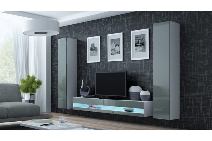 Tv-bänk Vigan New 180x40x30 cm - Vit/Grå Högglans - Förvaring - Förvaringsmöbler - Möbelset för vardagsrum