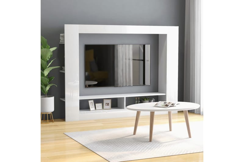 TV-bänk vit högglans 152x22x113 cm spånskiva - Vit - Möbler - TV- & Mediamöbler - TV bänk & mediabänk
