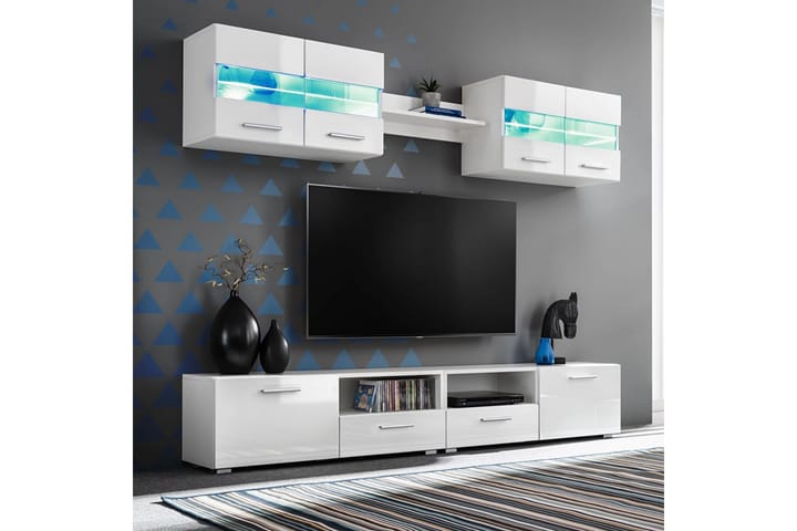 TV-möbel 5 delar med LED-belysning högglans vit - Vit - Möbler - TV- & Mediamöbler - TV-bänk & mediabänk