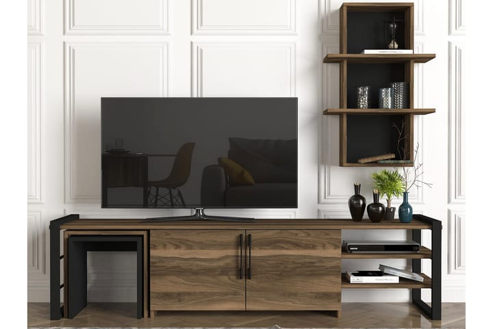 TV-Möbelset Declerc 180 cm - Valnöt|Svart - Möbler - TV- & Mediamöbler - TV-bänk & mediabänk