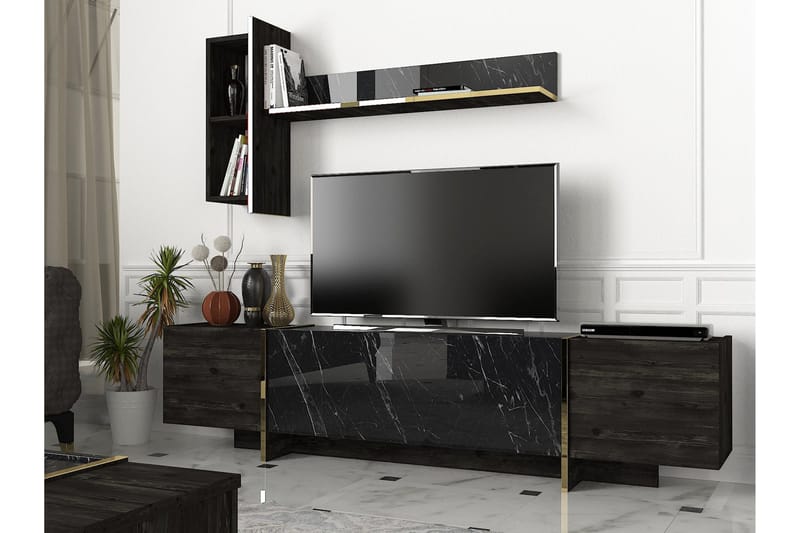 TV-Möbelset Widegates 180 cm - Svart|Guld - Möbler - TV- & Mediamöbler - TV-bänk & mediabänk