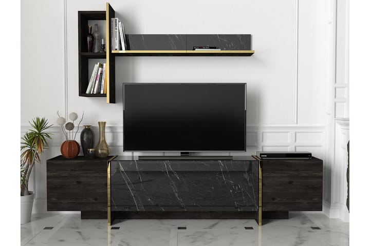 TV-Möbelset Widegates 180 cm - Svart|Guld - Inredning - Väggdekor - Speglar