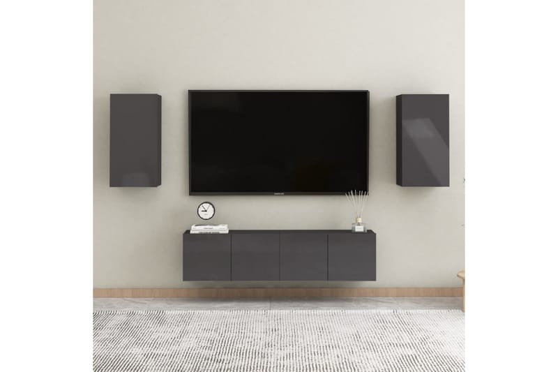 TV-skåp 2 st vit högglans 30,5x30x60 cm spånskiva - Grå - Möbler - TV- & Mediamöbler - TV bänk & mediabänk