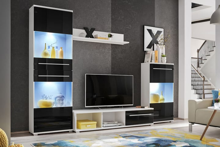 Väggsenhet med LED - Svart/vit - Möbler - TV- & Mediamöbler - TV-bänk & mediabänk